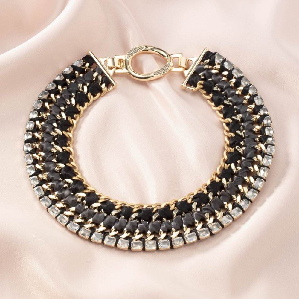 Stella & Dot | Bold Navy Gold & Crystal Embellished👑Tempest Bib Necklace. - Picture 4 of 12